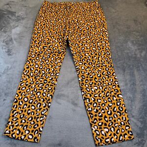 Old Navy Pixie Ankle Pants Womens 8 Leopard Print Mustard Yellow Slim Trousers